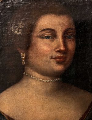 Dipinto ritratto di dama olio su tavola Epoca XVll secolo