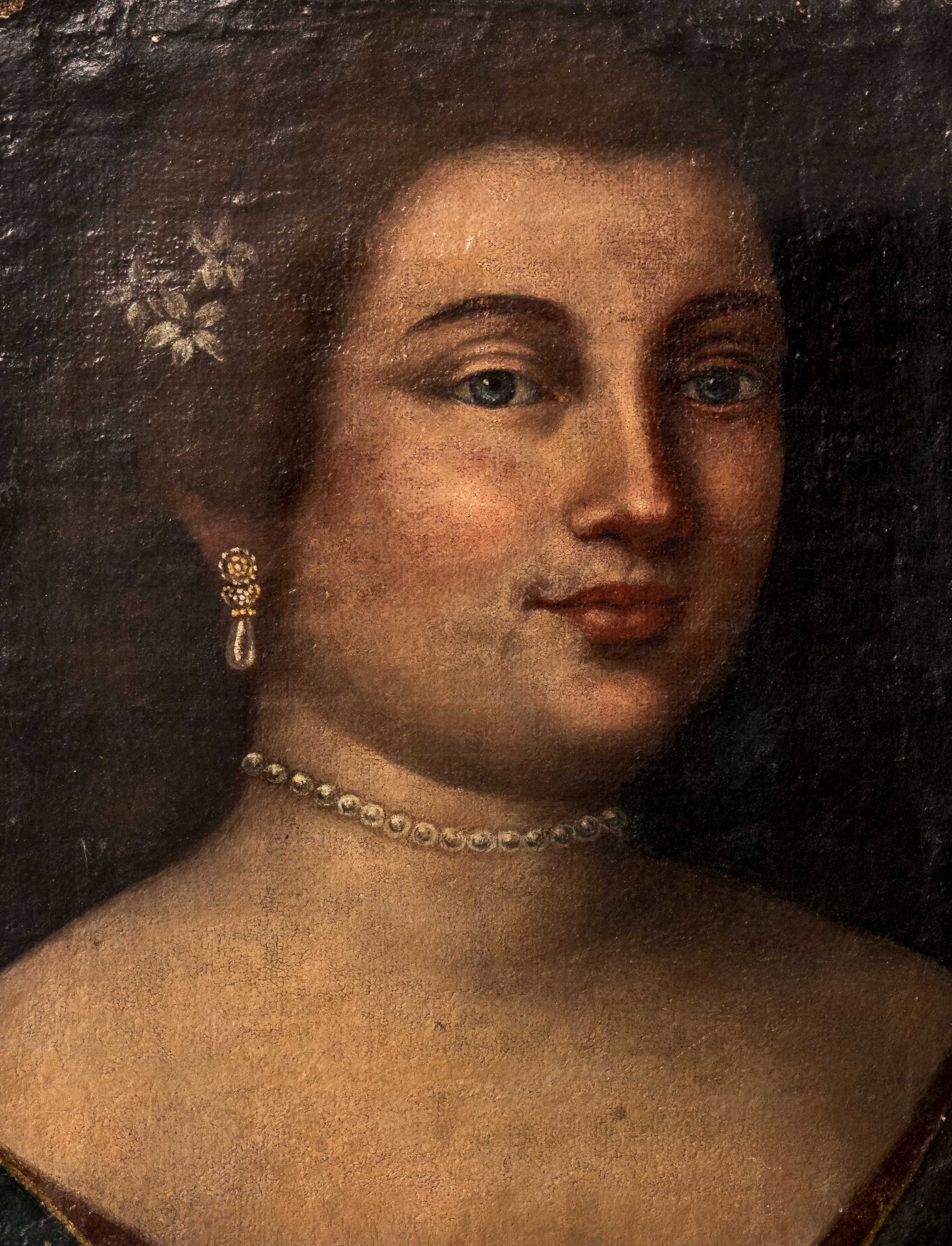 Dipinto ritratto di dama olio su tavola Epoca XVll secolo